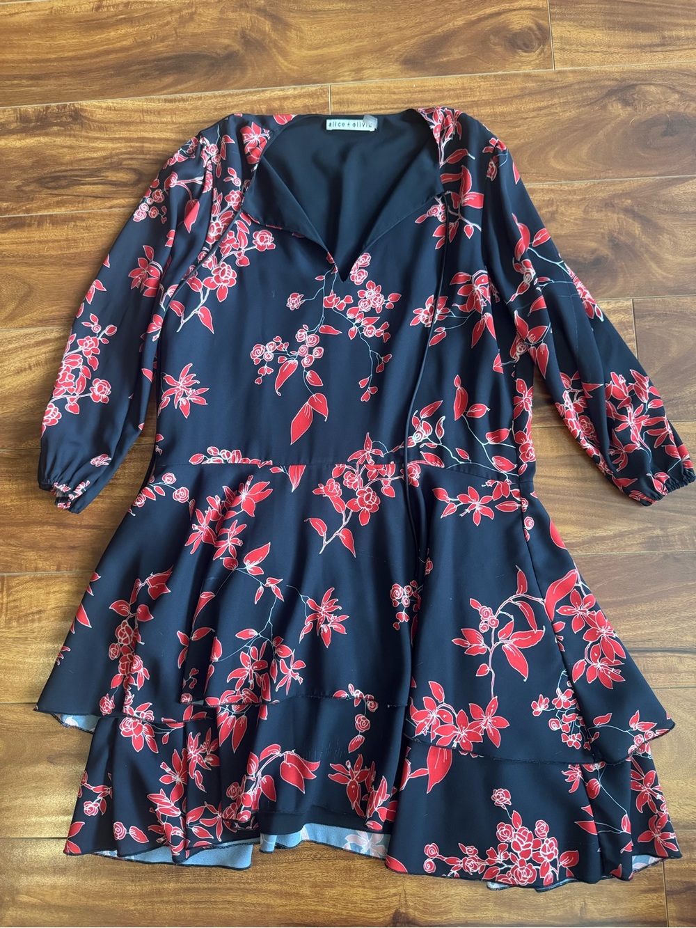 Alice + Olivia Black Dress with Red Floral Print